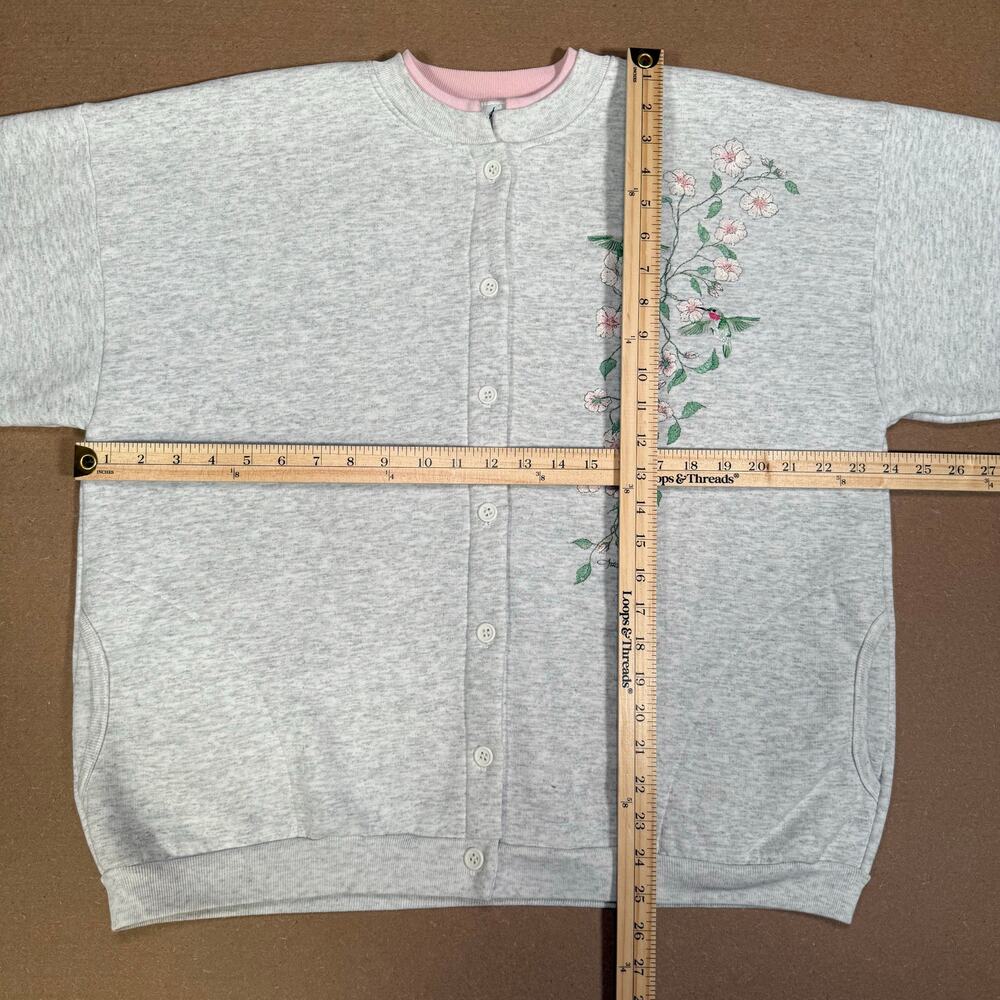 Vintage Floral Artisans Button Cardigan Hummingbird Garden Sweatshirt XL - Picture 8 of 8